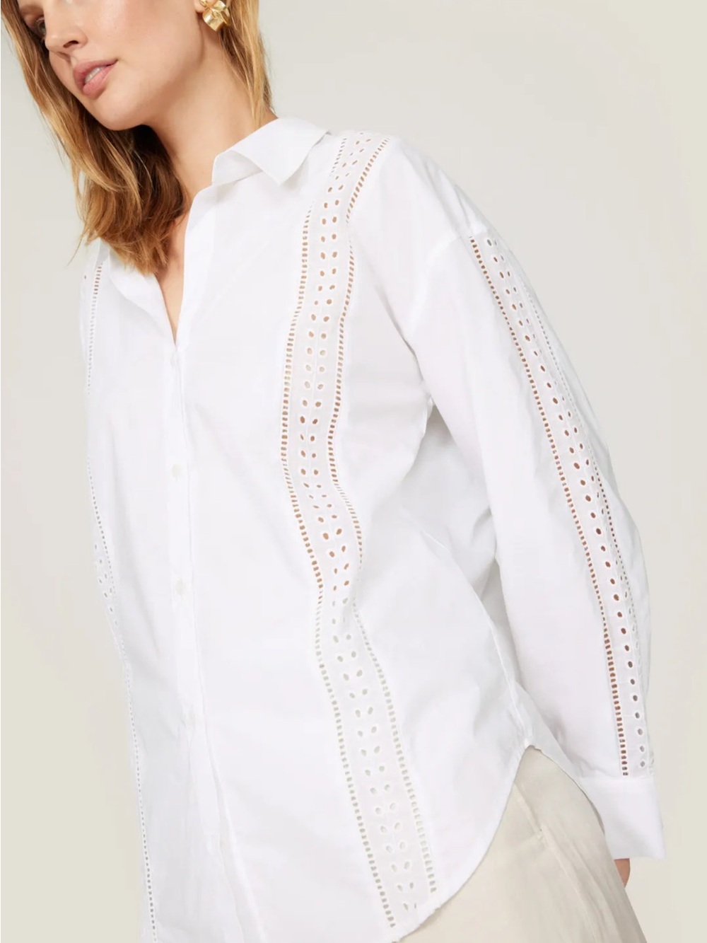 English Factory White Eyelet-Trim Button Down Shirt - Picture 4 of 8
